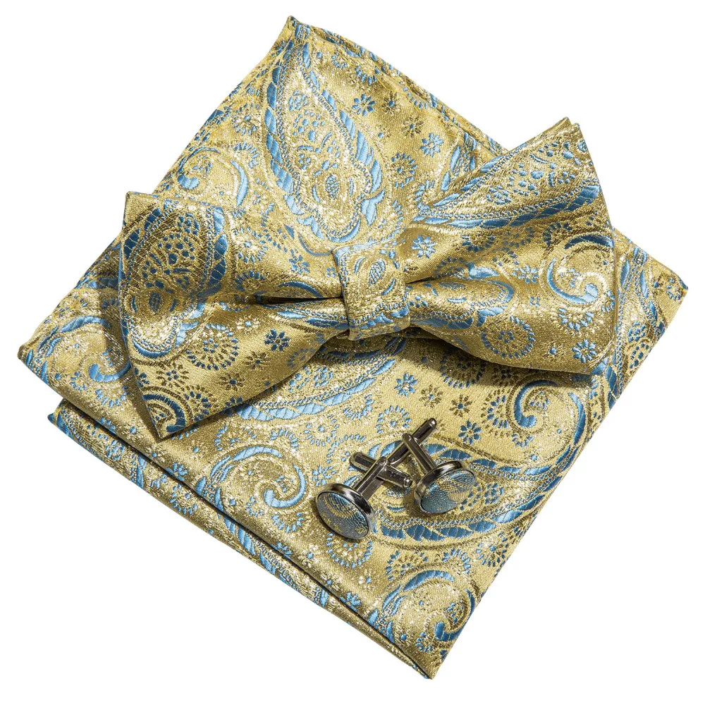 

LF-804 Barry.Wang Fashion Men`s Bowtie 100% Silk Yellow Paisley Butterfly Bow Ties For Men Wedding Groom Party Mens Gift Gravata