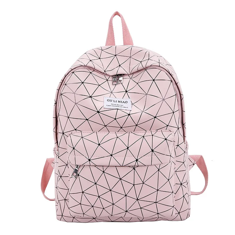 

High Quality Pu Leather Women Backpack In Women's Casual Daypacks Women Luminous Backpack Hologram Geometric Fold School Bags