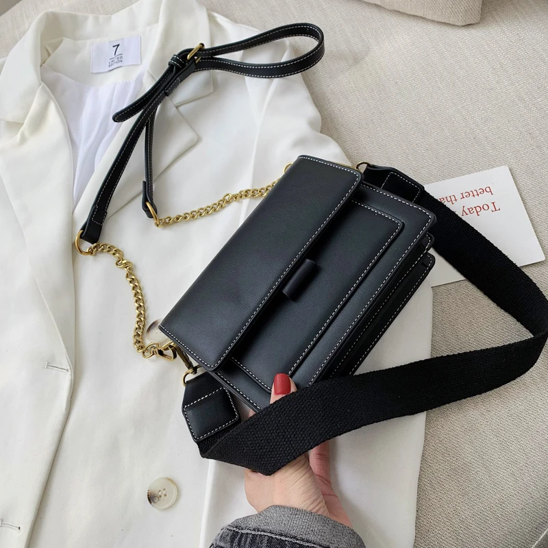 Элегантная женская сумка на застежке, маленькая квадратная сумка, модная качественная дизайнерская женская сумка из искусственной кожи, Повседневная сумка через плечо - Цвет: Черный