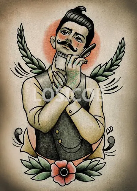 Retro Hairdresser Tattoos Patterned Kraft Paper Poster Barber Shop