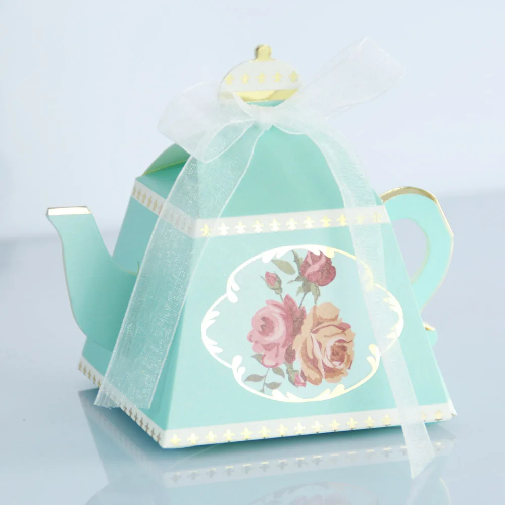 

50/100PCS Mini Teapot Cup Wedding Favor Boxes Bonbonniere Gift Candy Box with Ribbons for Wedding, Birthday Party Decorations