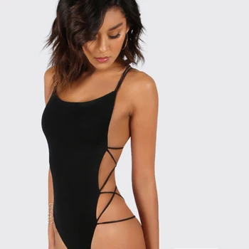 

Summer Beach Jumpsuits 2018 Women Slim Camis Bodysuit Strappy Backless Sexy Bodysuit Women Black Sleeveless
