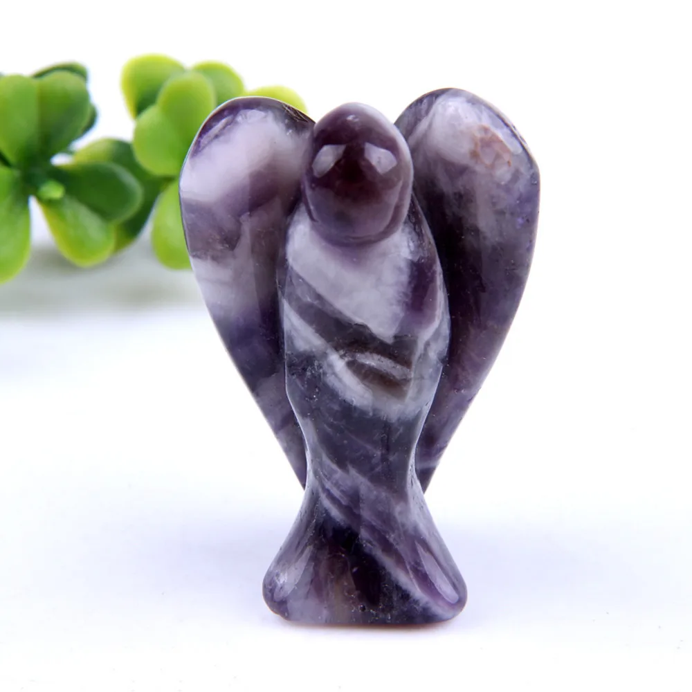 Meet Jo 1.4" Natural Quartz Amethyst Crystal Stone Carved Pocket Angel Figurines Statues Home