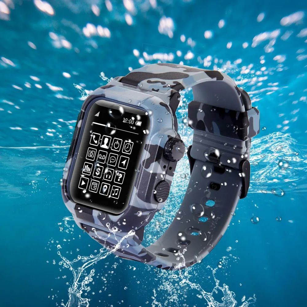 Для Apple Watch Series 4 3 2 Чехол Камуфляжный силиконовый ремешок для iWatch 42 мм 44 мм водонепроницаемый противоударный чехол