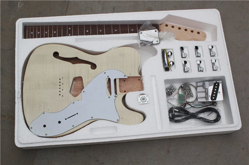 

Semi-finished Electric Guitar with Rosewood Fingerboard,Big White Pickguard,Flame Maple Veneer,offer customized