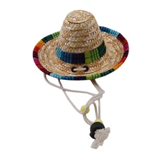 Sombrero en paille pour animaux de compagnie, chapeau mexicain, multicolore, à boucle réglable, pour chien et chat
