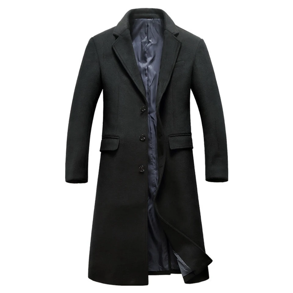 Мужская шерстяная куртка очень длинная Высококачественная официальная деловая серая однобортная Мужская Тренч на пуговицах пальто с карманами шерстяное пальто для мужчин
