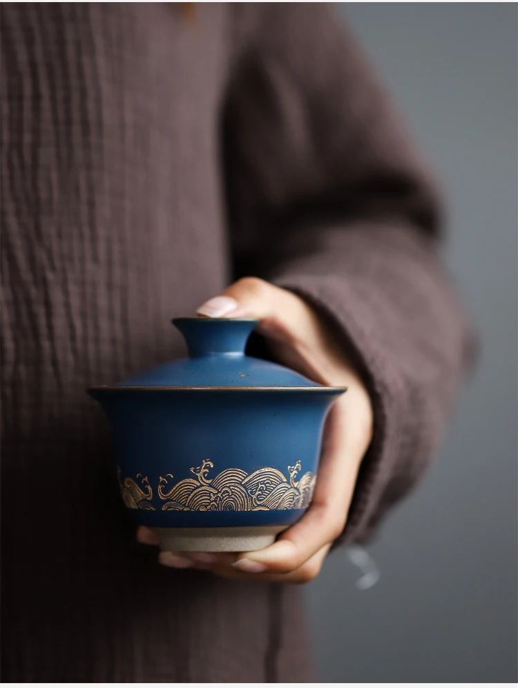 TANGPIN синий керамический чайник gaiwan с 3 чашками gaiwan чайные наборы портативный чайный набор для Путешествия Посуда для напитков