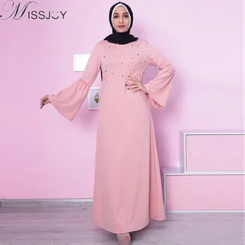 

MISSJOY 2018 NEW Moroccan Kaftan Applique Beading for Abaya Islam Muslim Dress Flare Sleeve Turkish India Clothing Women Arabe