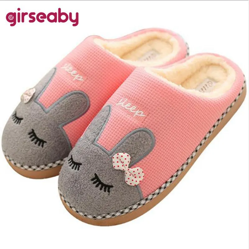 

Girseaby Women Home Slippers Cartoon Rabbit Pattern Warm Fur Slippers Plush Winter girl house Shoes Pantoufle Femme Big 14 F282