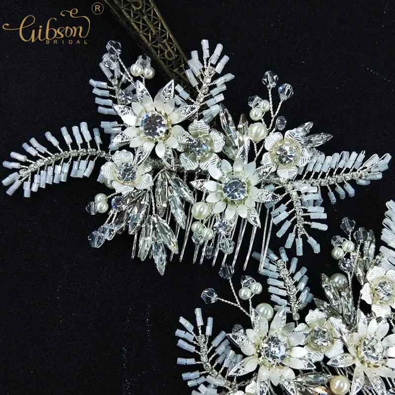

Wedding Bridal Hair Comb Rhinestone Crystal Hair Piece Jewelry Silver Plated Hand Wired Hair Side Comb For Dancing