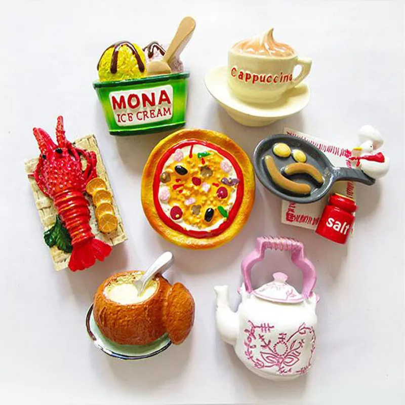 

1 Pcs/set Cute Souvenir Fridge Magnets Creative Food Shape Lobster Ice Cream Cappuccino Refrigerator Sticker Home Decor