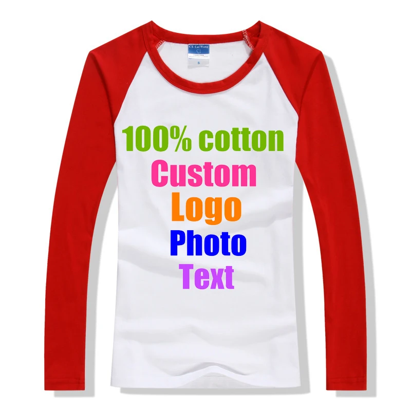 Raglan Long Sleeve Slim Female Women Lycra Cotton Tshirt Custom Made