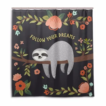 

New Cute Eco-friendly Sloth Animal Bathroom Curtain Polyester High Quality Washable Bath Decor Shower Curtain rideau de douche
