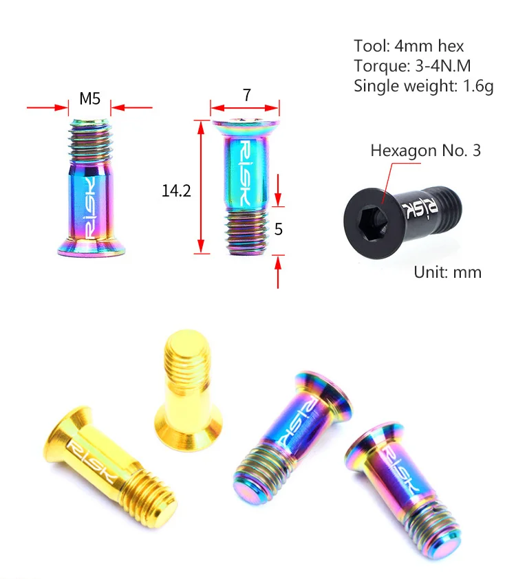 2 шт. M5x14.2 титановый велосипедный задний переключатель, болт Jockey Wheel для MTB шоссейного велосипеда, 3 цвета, направляющий роликовый болт для велосипеда, болт 1,13 г