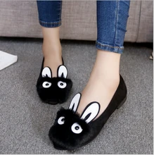 2016 autumn new rabbit face plush shoes shallow mouth pointed flat shoes single female rabbit ears