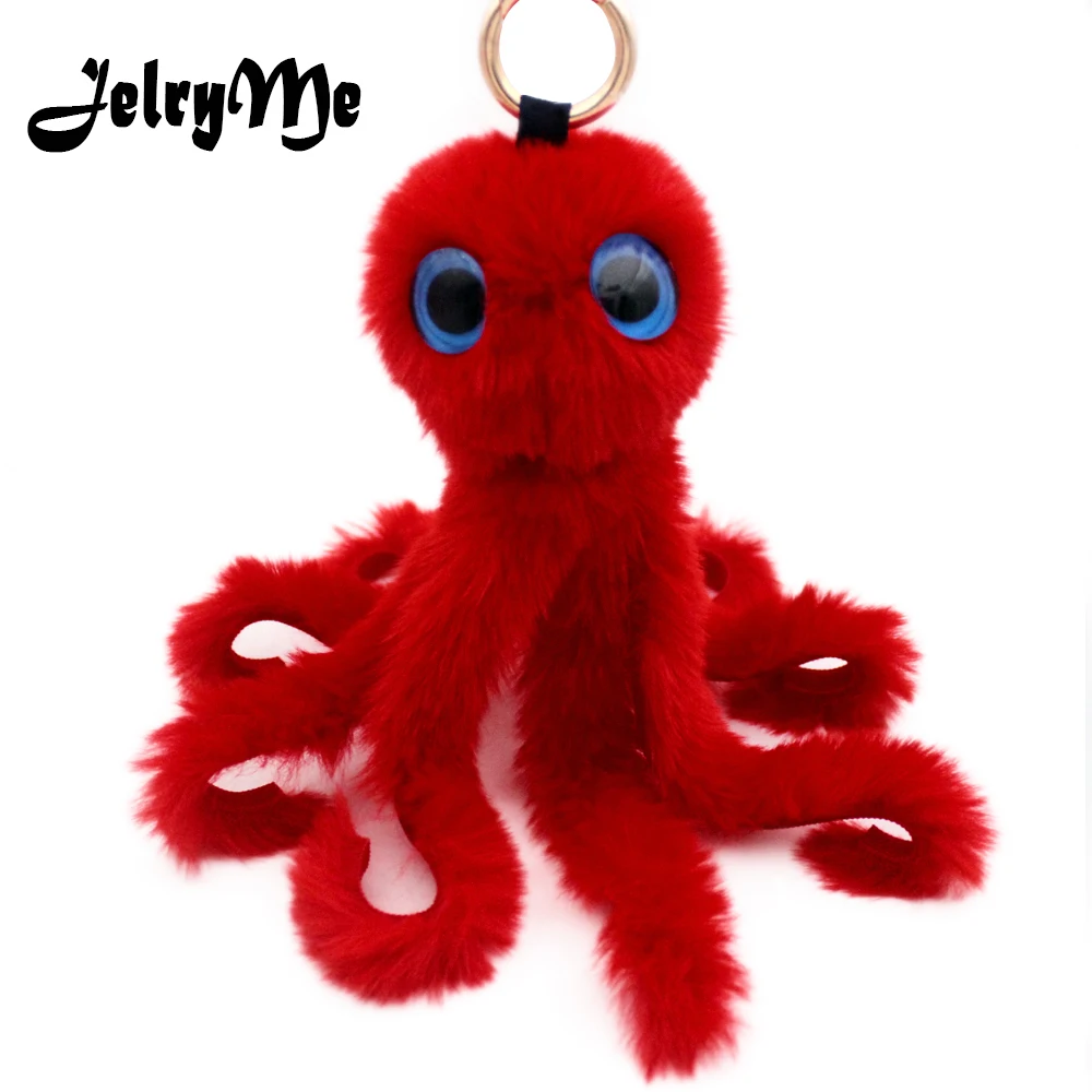 Best Charms 2019 Cute Octopus Keychains Women Pompom Artificial Rex Rabbit Fur Car Key Ring Long Tassel Fluffy Key Chain Bag Jewelry