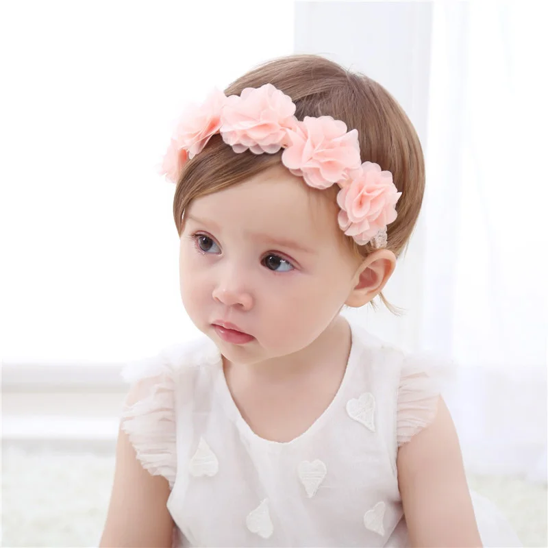 5pcs Elastic Newborn Baby Headdress Girls Chiffon Hair Band Flower Headband Hot