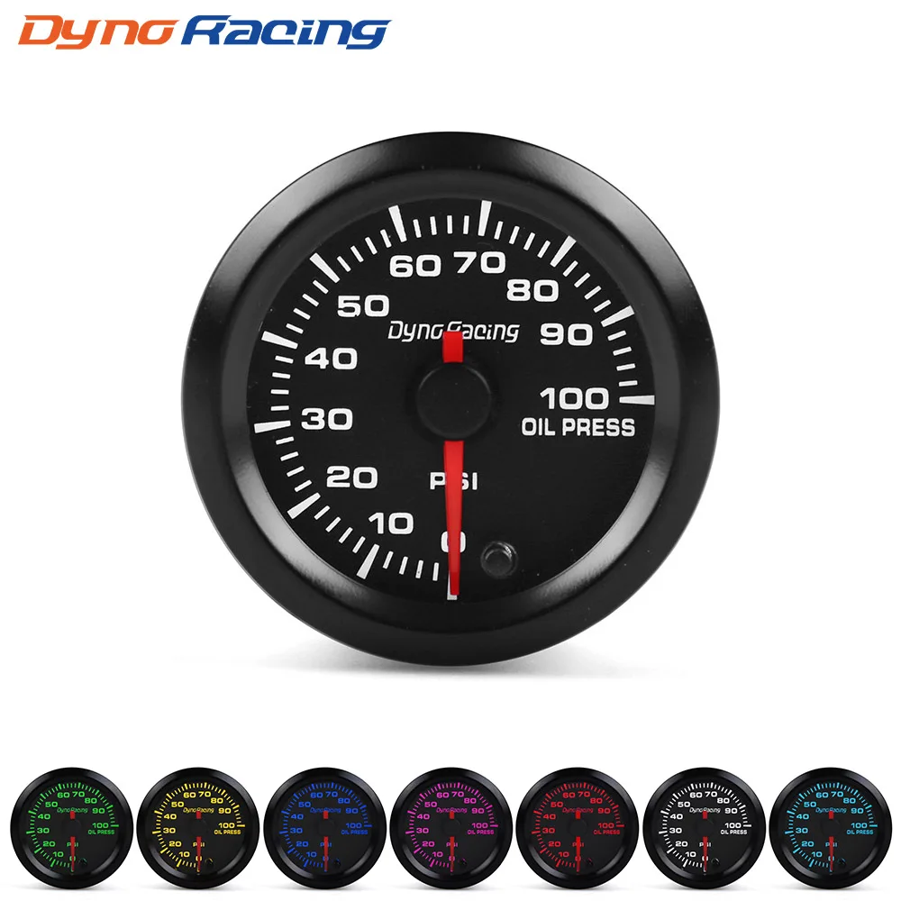 Dynoracing 2" 52mm 7 Colors Led Car Oil Pressure Gauge 0100psi Oil