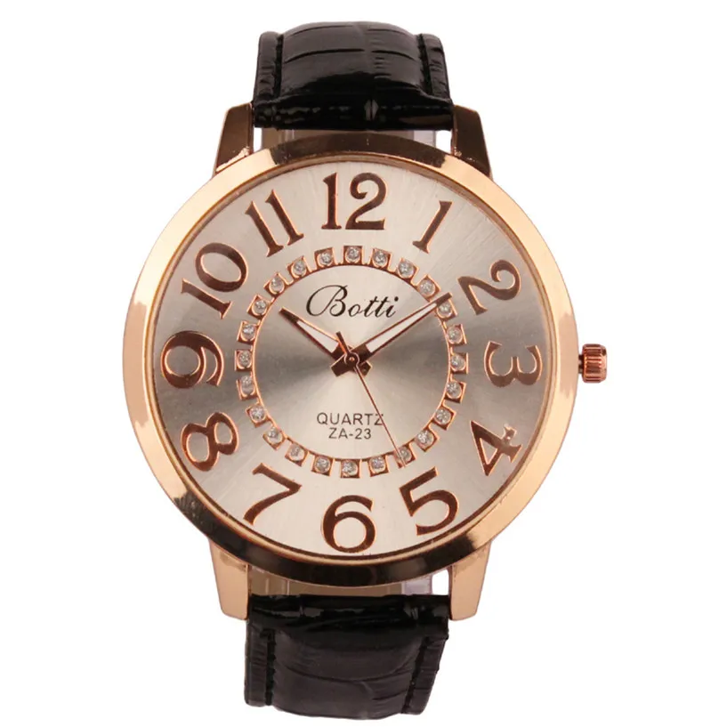 

fabulous 1pc nice fashion casual style Womens Fashion Numerals Golden Dial Leather Analog Quartz wrist Watches Feb17