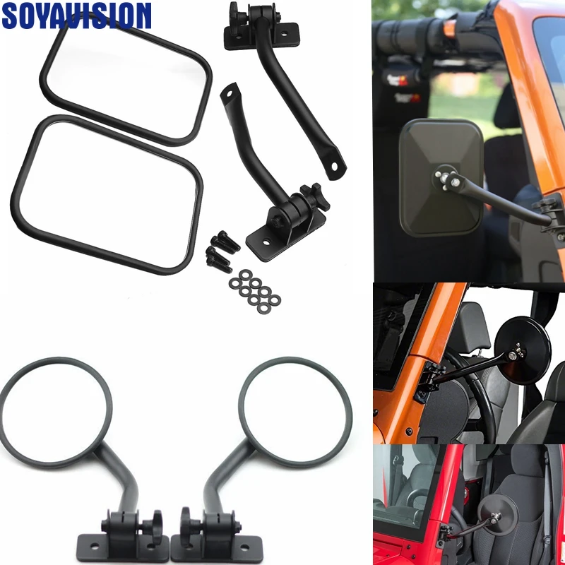 For Jeep Wrangler TJ JK Release Mirror Pair Rectangular Black For JEEP