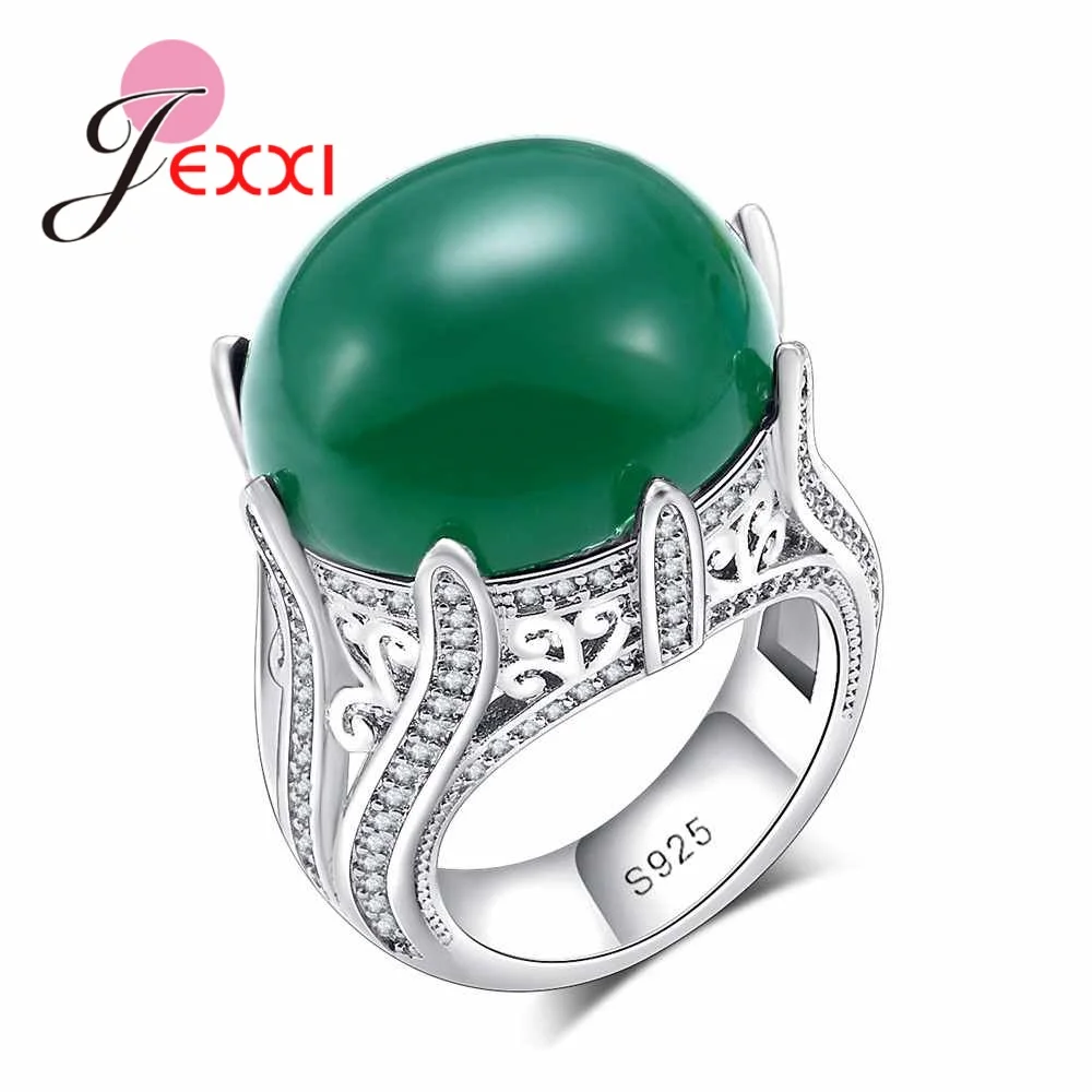 

JEXXI Shopping Festival Real Sterling Silver 925 Ring for Women Female Green Semi-precious Stone Engagement Wedding Jewelry