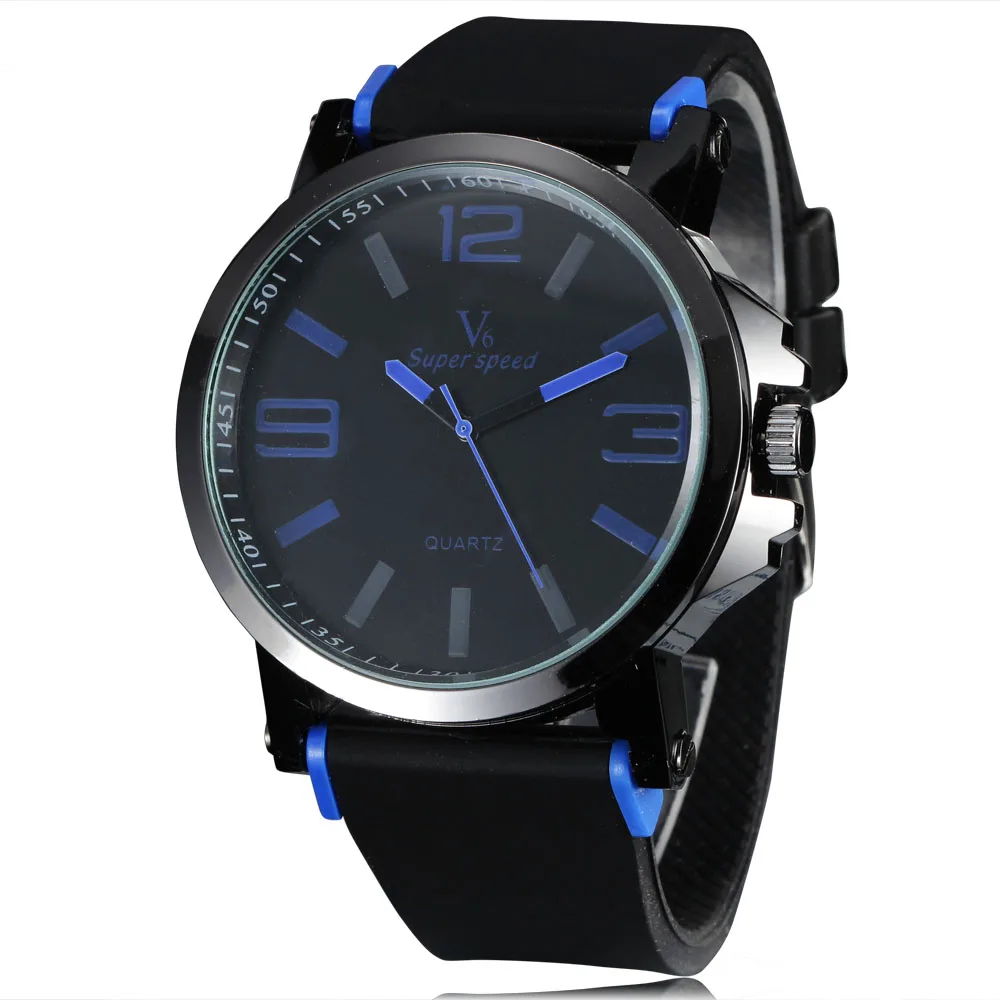 

New Fashion Top Luxury Brand V6 Men Wristwatches Steel Case Classic Simple Dial Casual Black Silicone Band Sport Quartz Watch