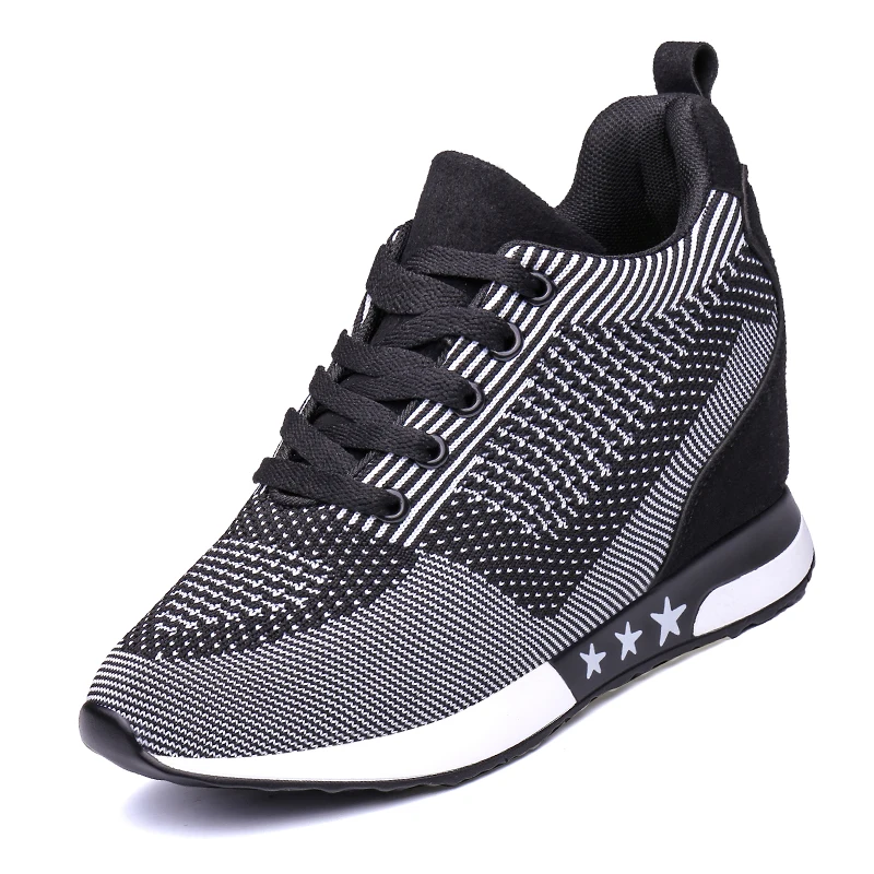 Fashion Sneakers Women Hide Heel Wedges Casual Shoes Woman Flying Knitting Breathable High Top Sneaker Shoes Women XZ115 (15)