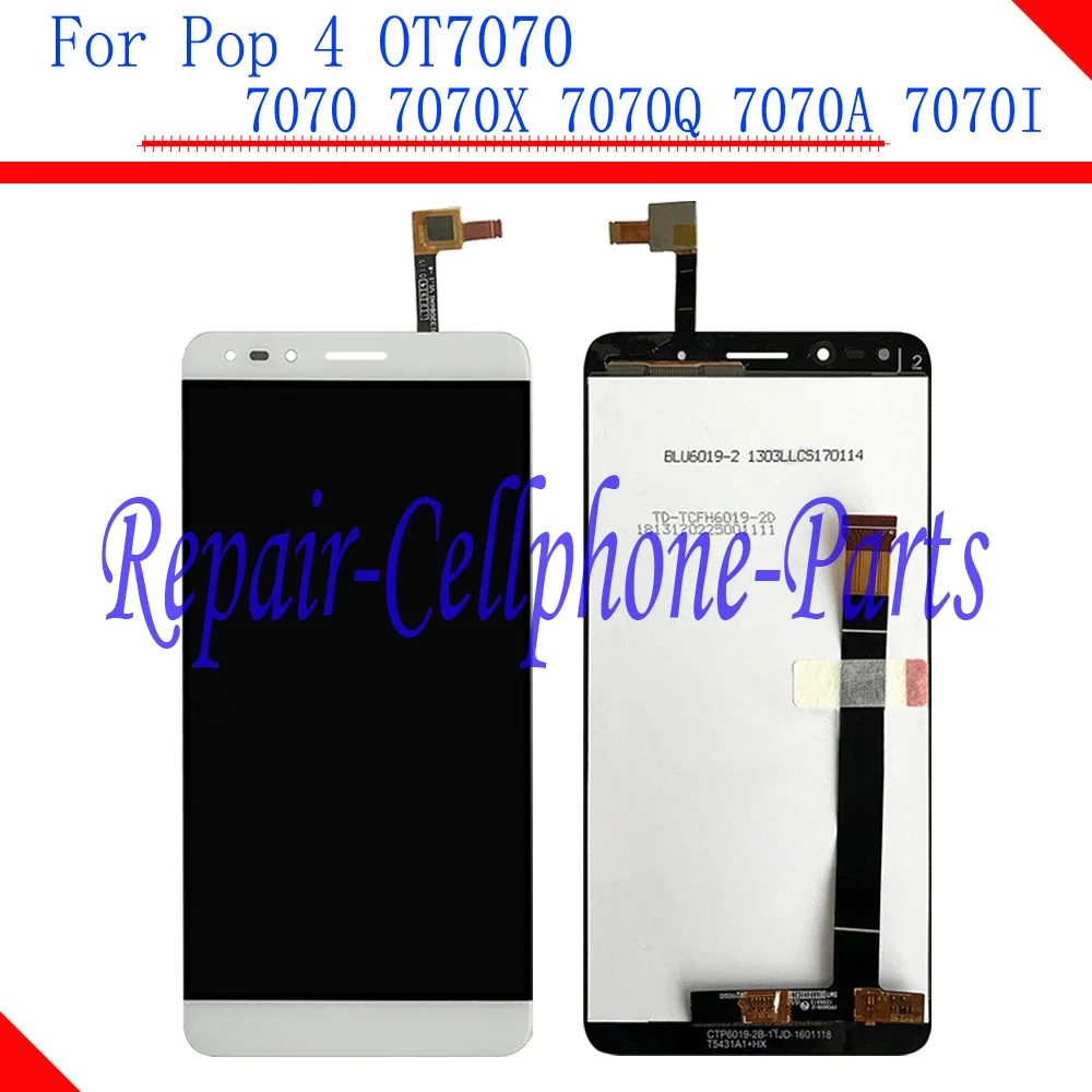 

White Full LCD Display + Touch Screen Digitizer Assembly For Alcatel Pop 4 OT-7070 OT7070 7070 7070X 7070Q 7070A 7070I