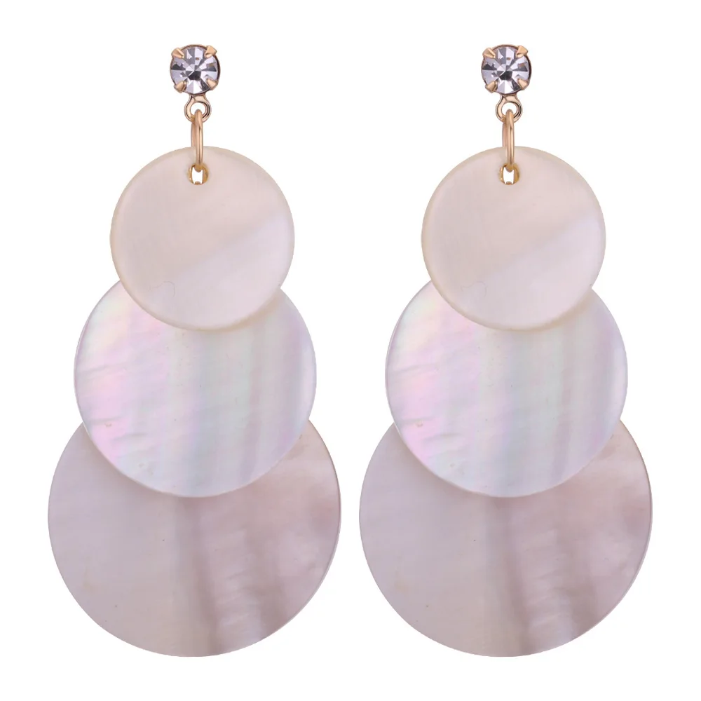 

2019 Fashion Popular Natural Shell Beaded Long Ear Nail Simple Zirconium Geometric Round Ear Pendant