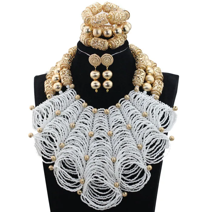 Белые Африканские свадебные бусы наборы свадебных ювелирных изделий Дубай