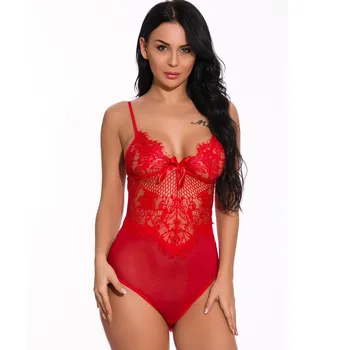 

Spaghetti Strap Fashion New Women Lace Sexy V-Neck Lingerie Underwear Backless Jumpsuit Bodysuit Solid Bandage Nightgown Set