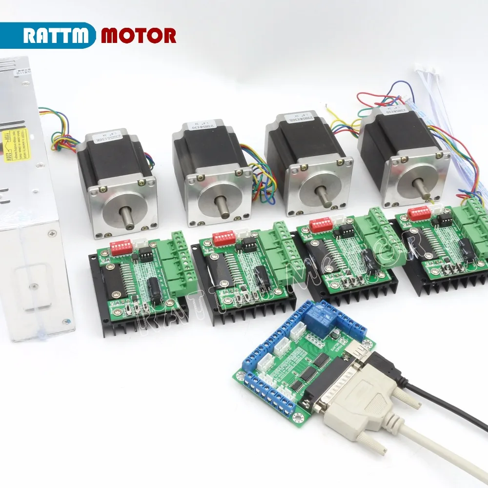 Motor de Passo Fonte de Alimentação Eixos Eixo Duplo 76mm 270oz-in & Md430 Driver 5 Breakout Board 350 w 24 v 4 Cnc Kit Nema23