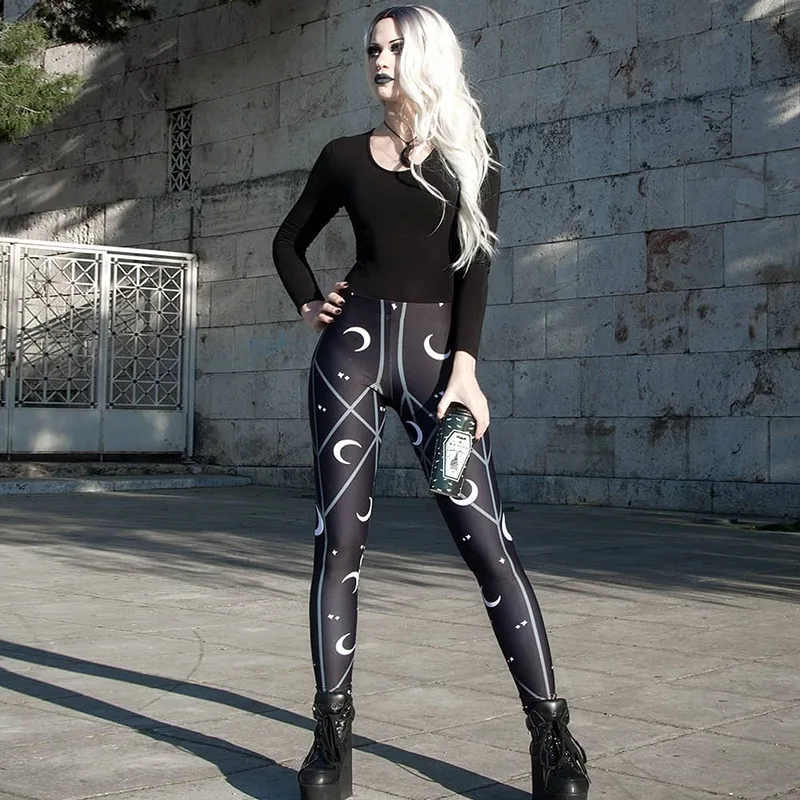 

2019 Sexy Moon Print Black Sportswear Butt Lift Leggings Women Yogaings GYMs Workout Capris High Waist Elastic Pencil Pants