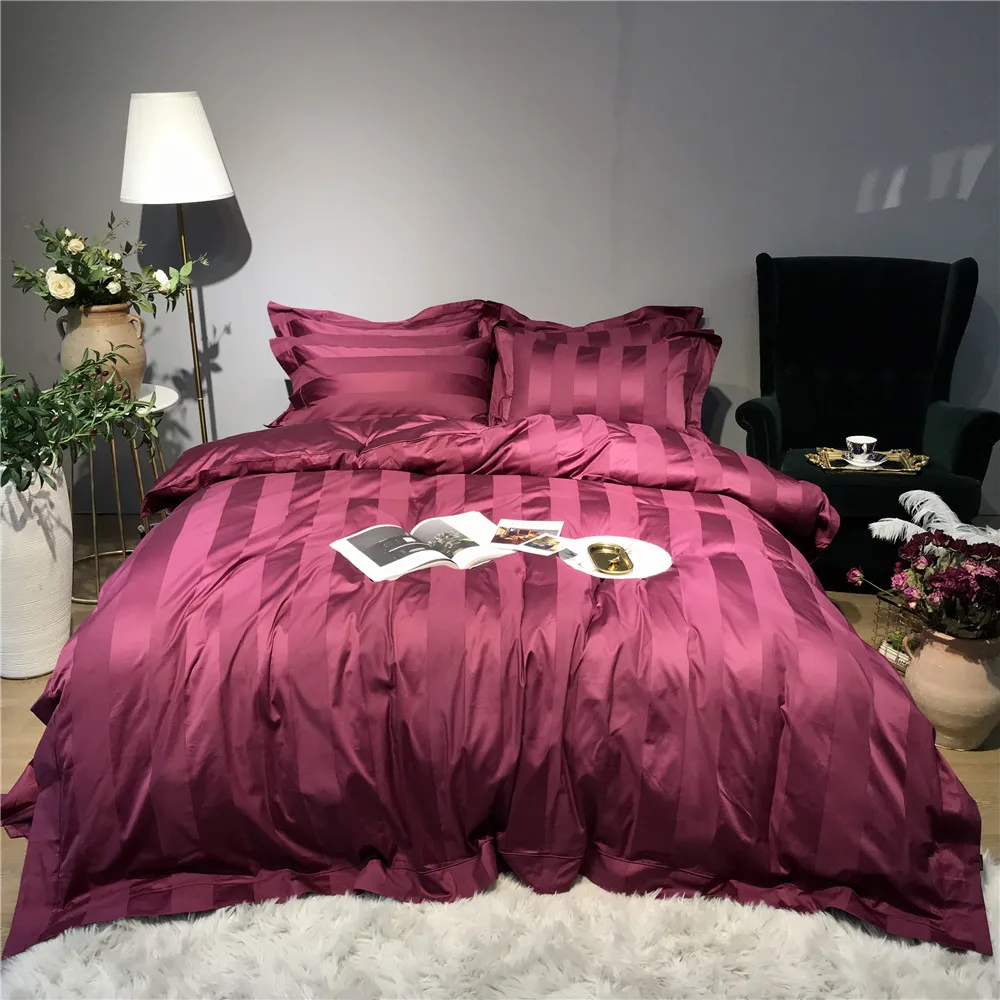 Luxury 10cm satin stripe duvet cover set for home textiles 4pcs 100% Cotton Sateen bedding sets tribute silk quilt covers sheets | Дом и сад