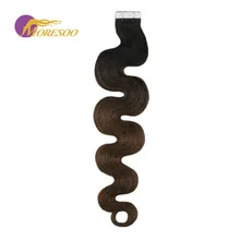 Moresoo волнистые волосы для наращивания на ленте, человеческие волосы Remy, черные# 1B, смешанные с коричневыми#8, кожные Уточки, бразильские волосы, 20 шт
