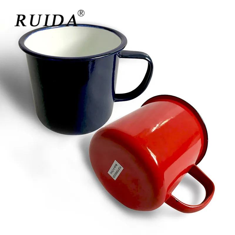 Эмалированные одноцветные молочные чашки модные Термосы чашки Кофе Чай пивная чашка с рукояткой посуда для напитков 4 цвета чашка XO001