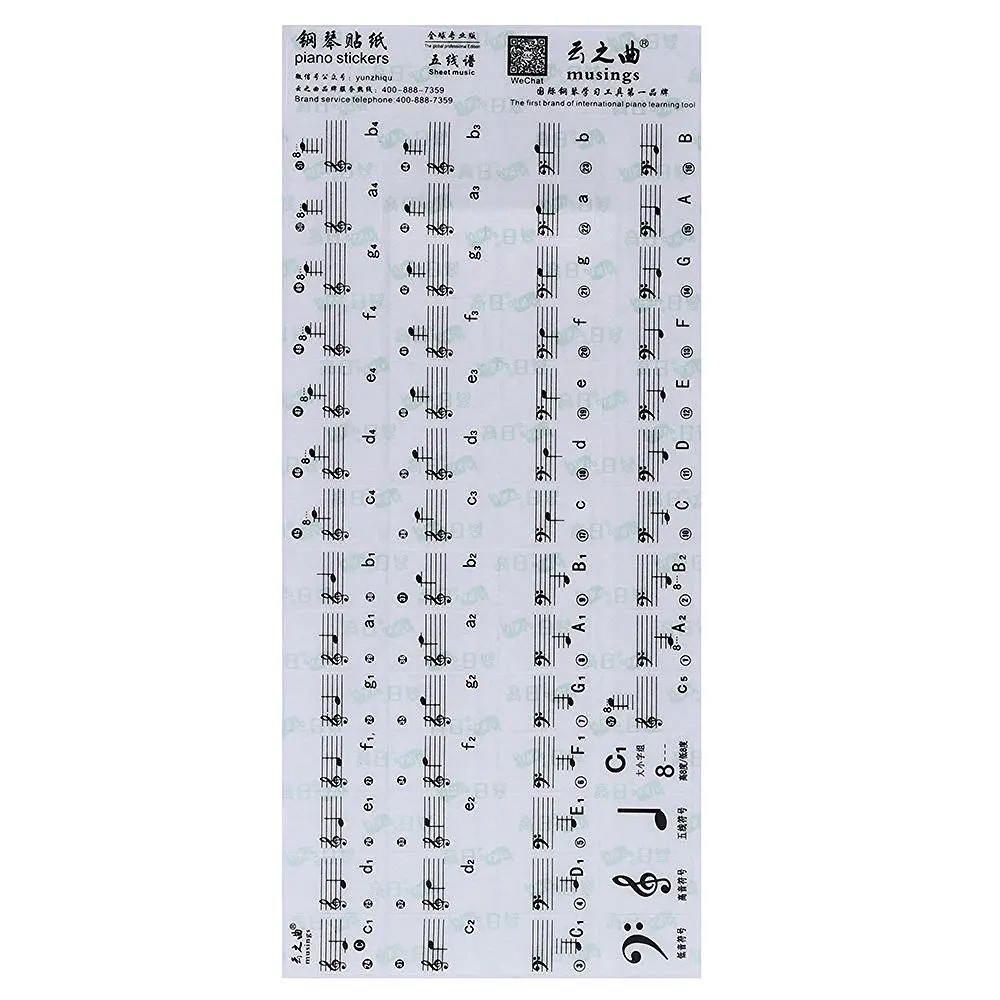 Wholesale 3PCS  Generic Transparent 49 61 Key Electronic Keyboard 88 Key Piano Stave Note Sticker for White Keys