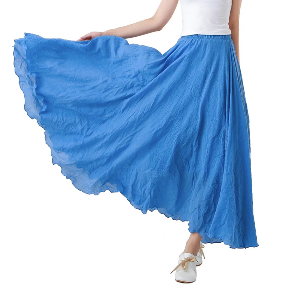 Denim Blue Женская половина сплошной цвет тонкая эластичная талия А-силуэт большой подол для лета FS99 - Цвет: Denim Blue