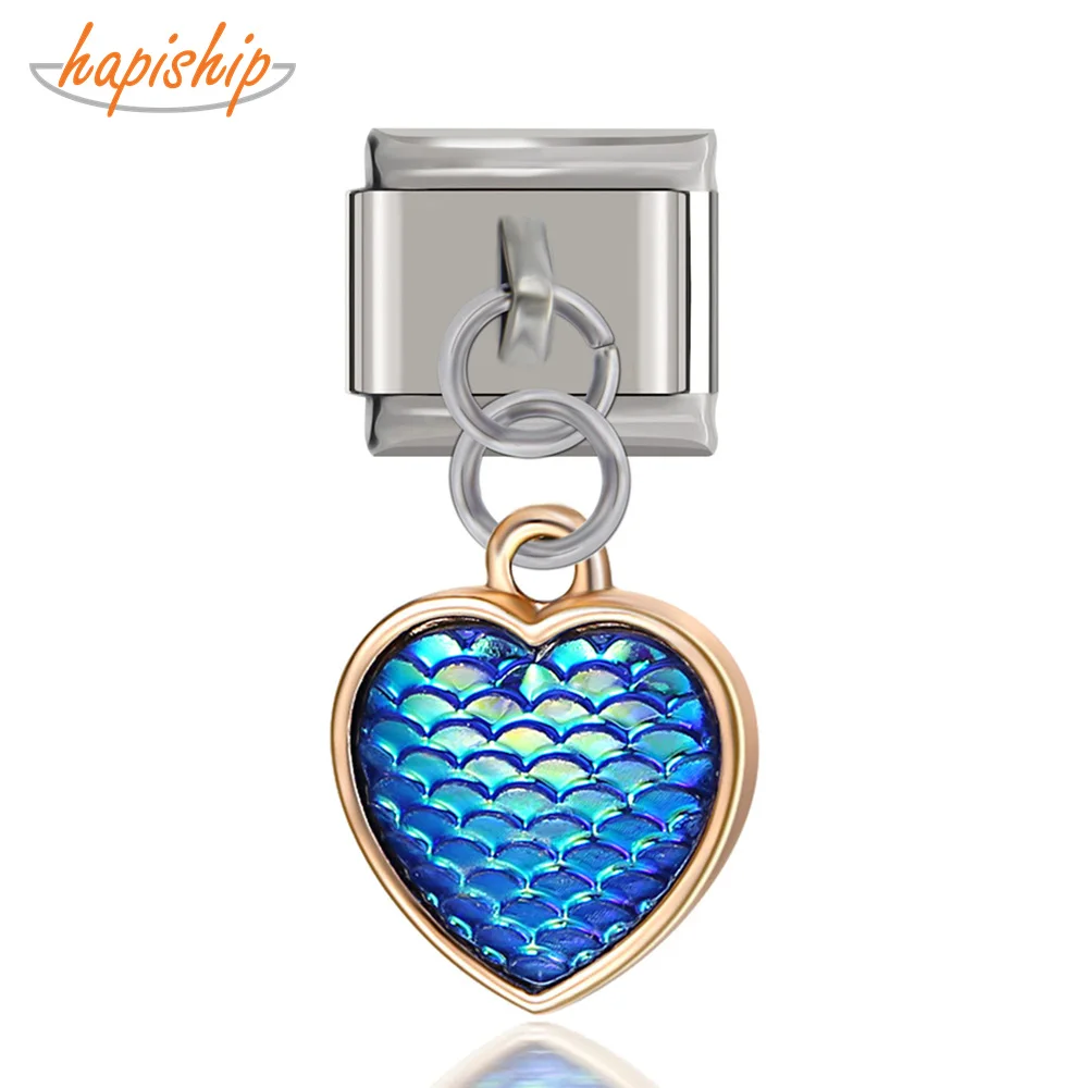 

Hapiship 9mm Width Original Daisy Gold Heart Fish Scales Italian Charm Fit 9mm Bracelet Stainless Steel Jewelry Making DJ147