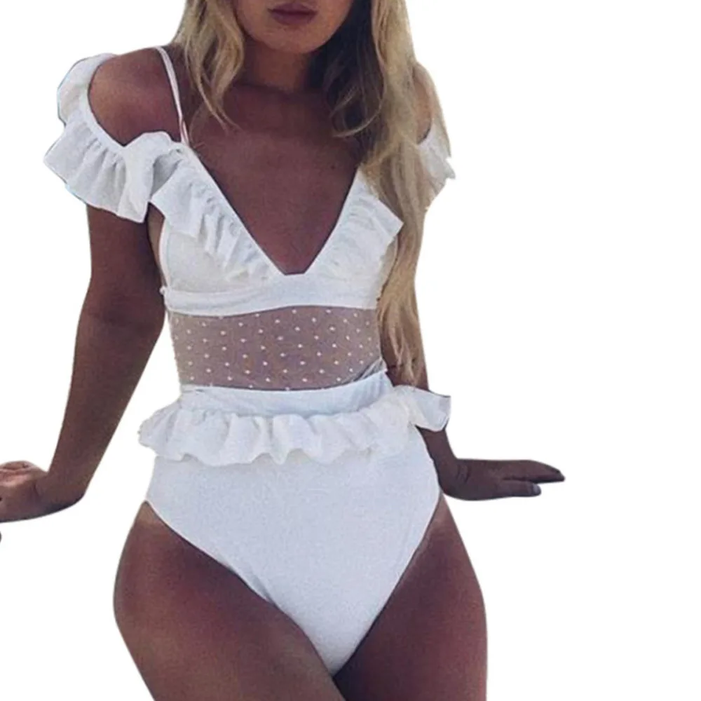 

bikini 2018 women hot swimwear women high waist sexy swimwear women one piece push up dot Bodysuits white black biquines biquini