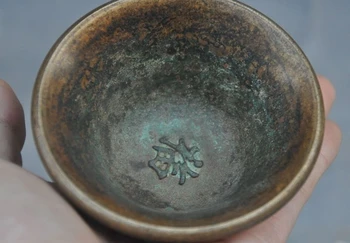 

marked old chinese palace pure bronze copper bat lucky statue bowl cup teacup