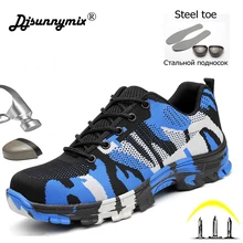 DJSUNNYMIX Steel toecap women men work& safety boots steel mid sole impact resistant soft male shoes plus size 35-47