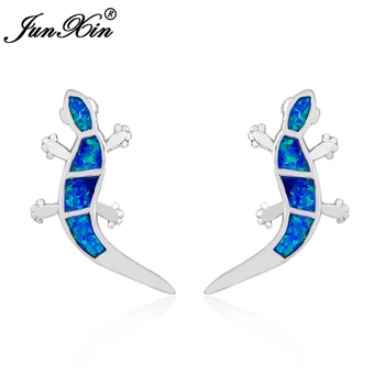 

Animal Design Women Lady Stud Earrings Silver Color Filled Fashion Jewelry Blue Color Opal Stone Best Selling Ear0557