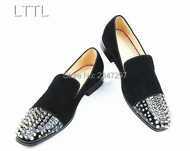 

LTTL Hot sale patchwork leather and Suede men casual shoes strange upper Mosaic rivets flats durable walking led shoes Zapatos