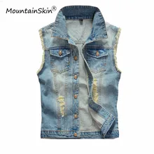 6XL мужской джинсовый жилет светлого цвета без рукавов, приталенная Мужская джинсовая жилетка с дырками, моющийся ковбой, брендовая одежда LA029
