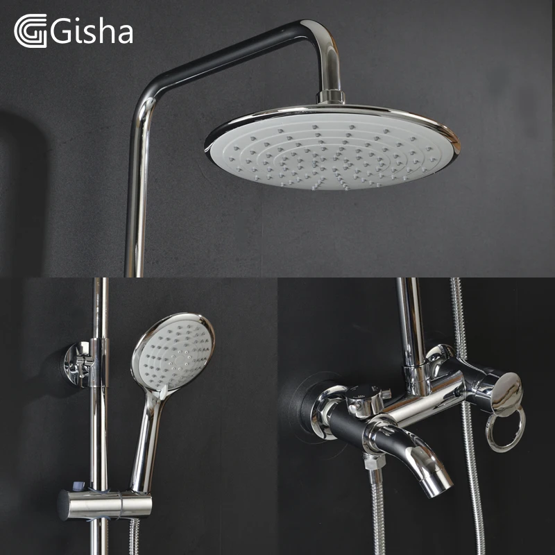 Gisha Chrome Bathroom Shower Set Faucet With 8 Ultrathin