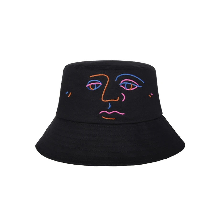 

YIZISToRe original casual canvas embroidery bucket hats for girls and boys in character line drawing series(FUN KIK)