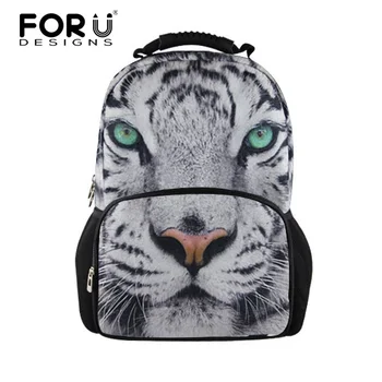 

FORUDESIGNS 3D Animal White Tiger Head Backpack for Men Unique Backbag Children Teenager Boys Tourism Backpack Cool Tiger Face