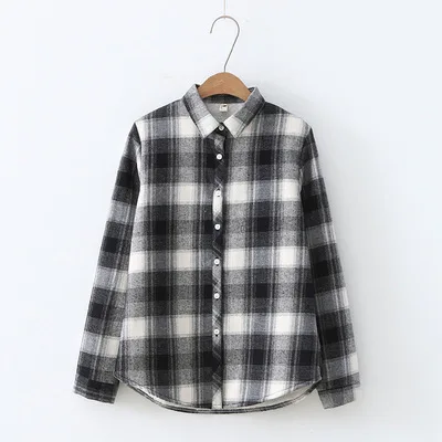 Women's Shirt Autumn Winter Top Ladies Female Casual Cotton Lapel Long-Sleeve Thick Plaid Shirt Women Slim Outerwear Blouse Tops